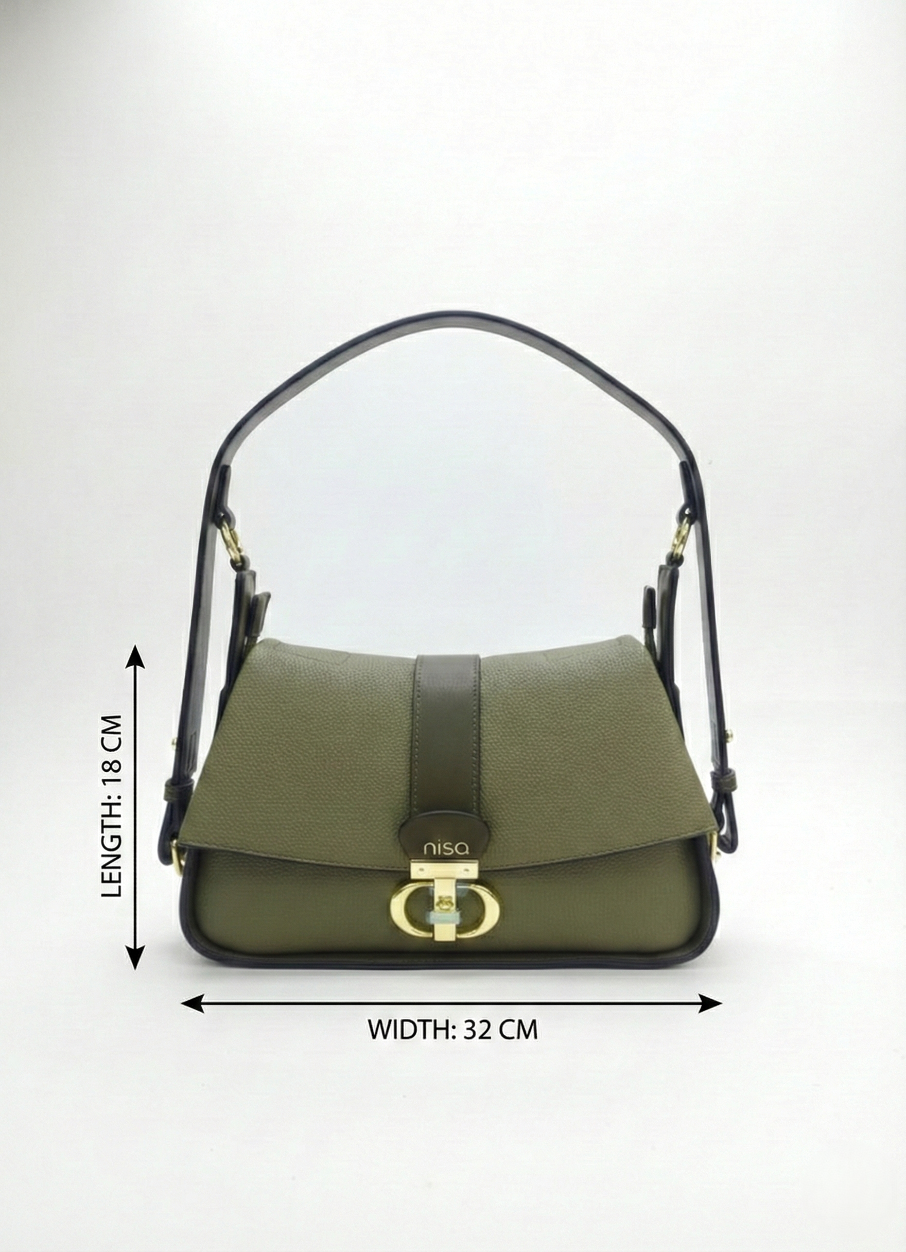 Nisa Signature Olive Shoulder Bag with Gold Accents