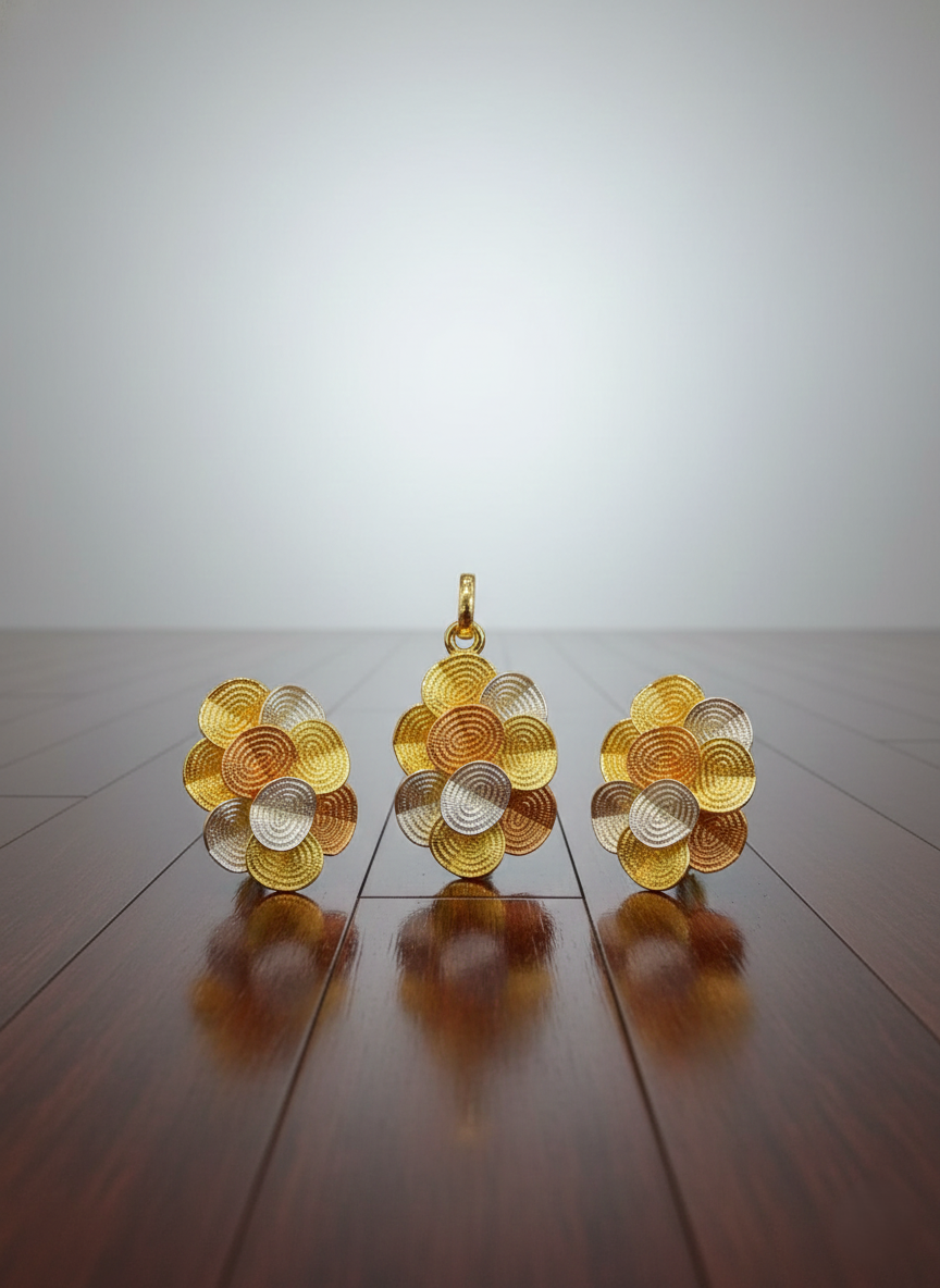 Dubai Style Gold-Tone Pendant and Earring Set