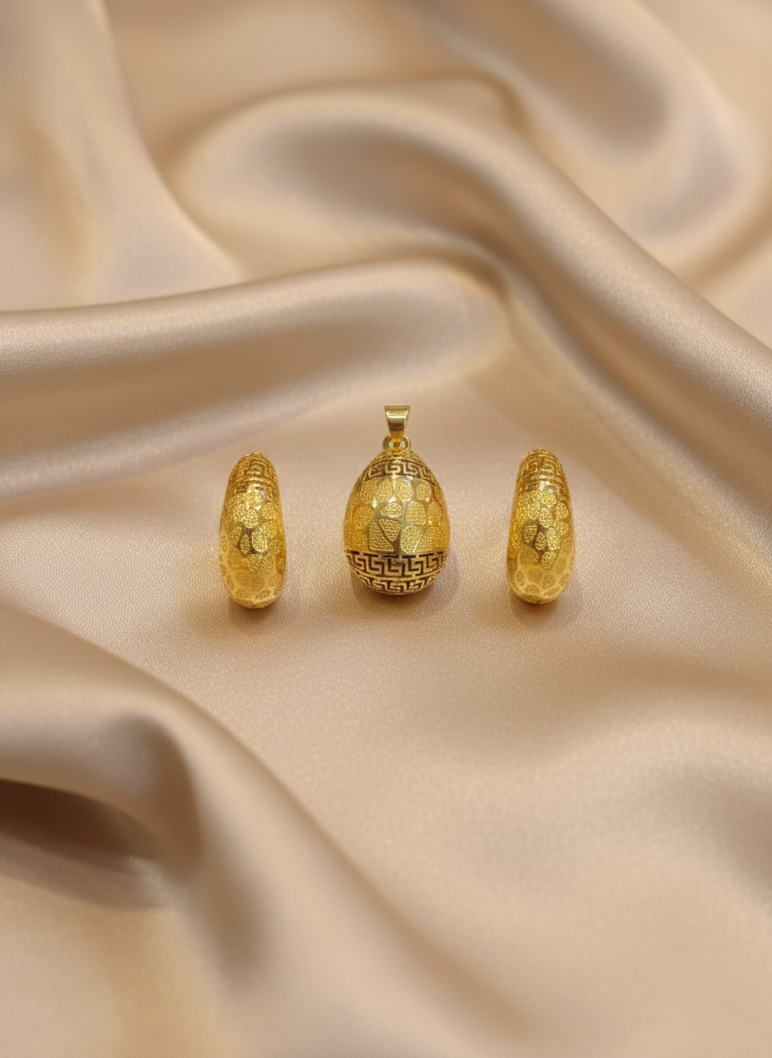 Dubai Style Gold-Tone Pendant and Earring Set