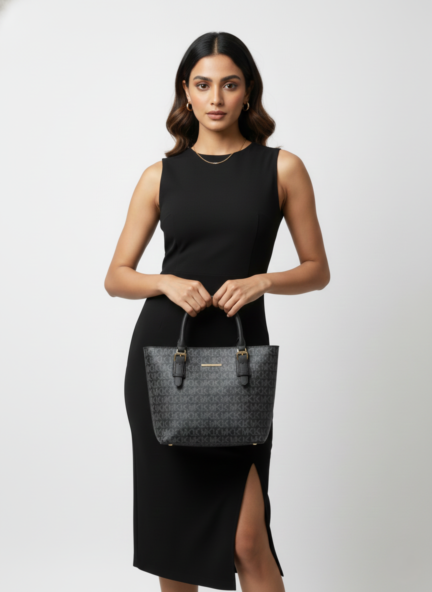 3-Pcs Combo Tote & Satchel Set - Charcoal/Black