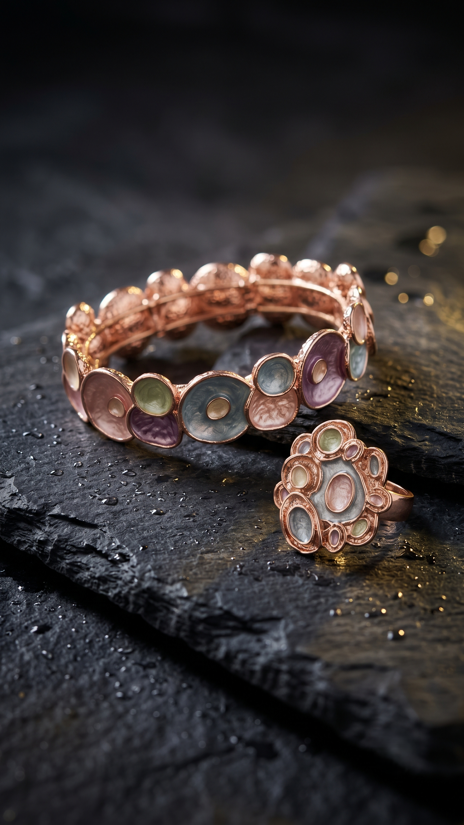 Nisa Artisan Pastel Glaze Textured Bracelet and Ring Jewelry Set