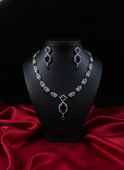Exquisite Royal Blue AD Necklace & Earrings Set