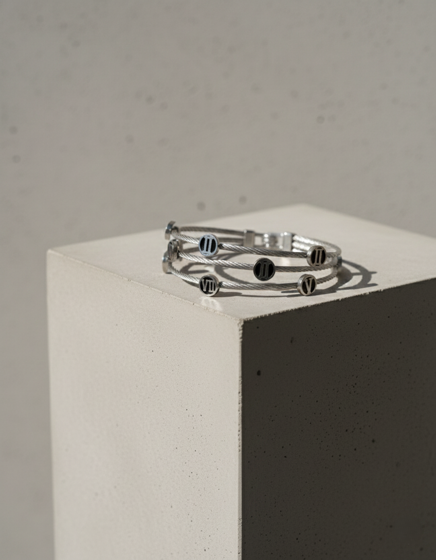 Nisa Premium Silver-Polish Roman-Numbers Rings Design In Wire Bracelet For Women and Girls