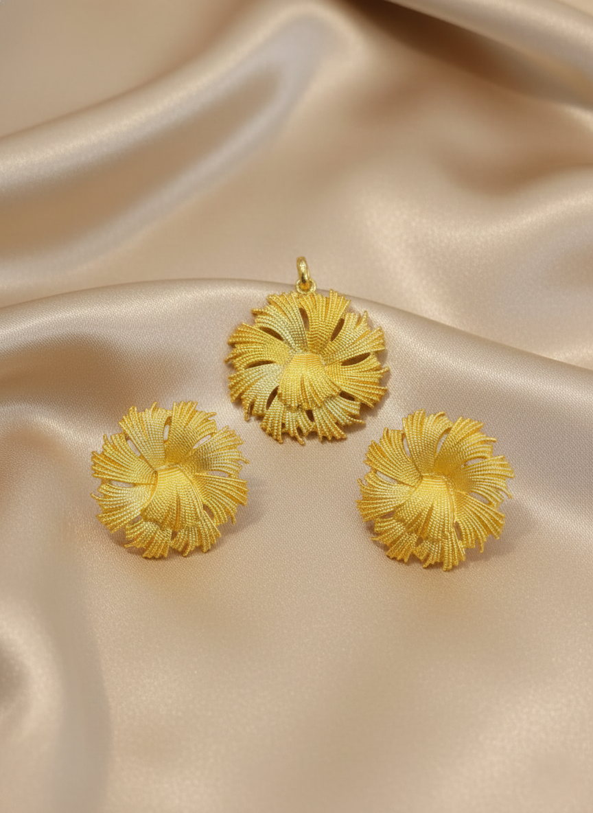 Dubai Style Gold-Tone Pendant and Earring Set