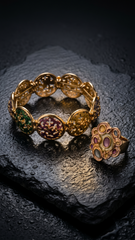Nisa Pastel Enamel Oval Motif Bracelet & Statement Ring Combo