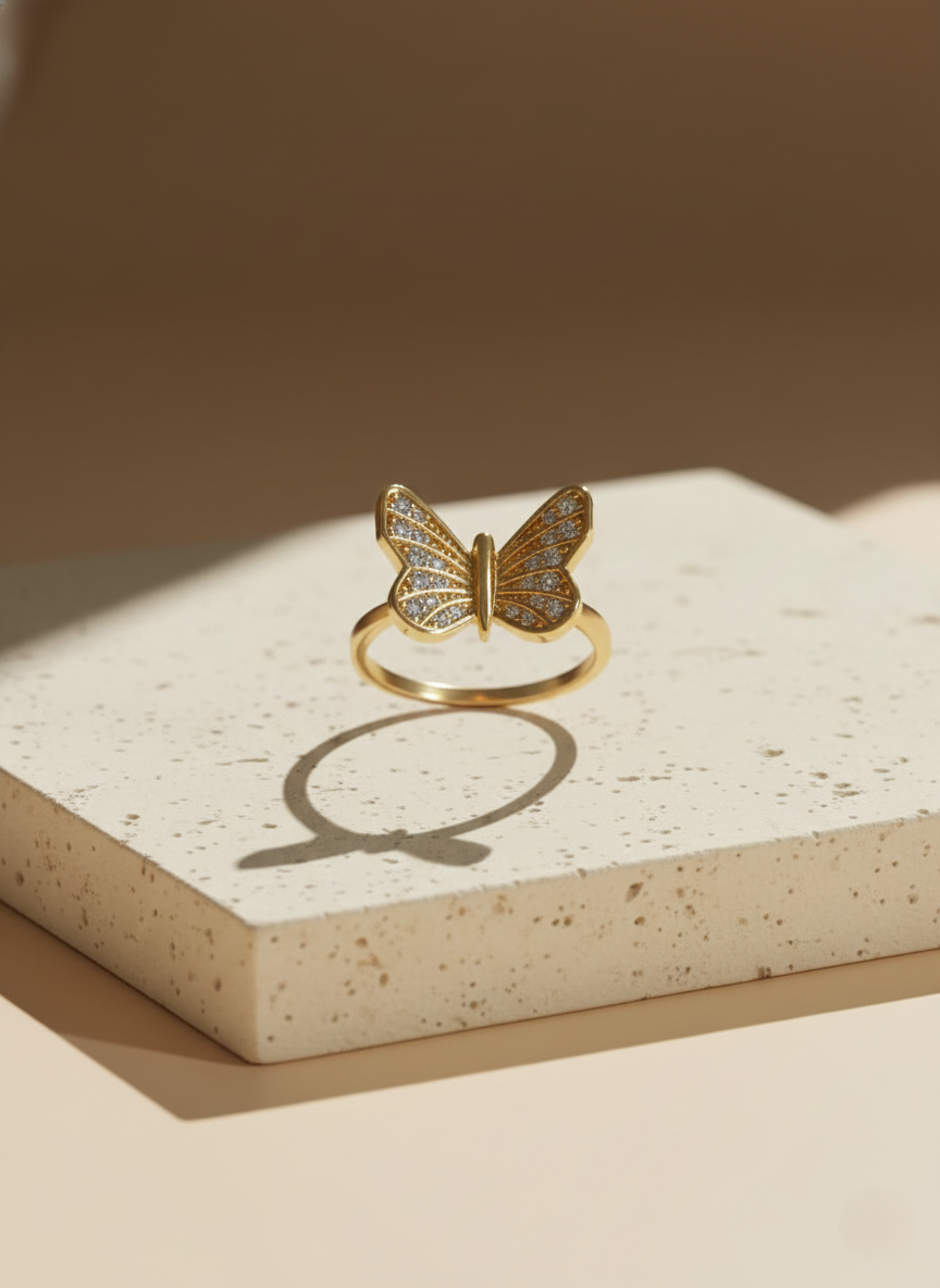 Golden Monarch Butterfly Statement Finger Ring