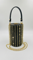 Nisa Midnight Black  Crystal Cylinder Purse