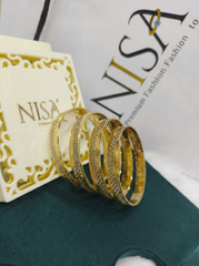 NISA Radiance Series – Two-Tone Textured Gold (Set of 4) Bangles