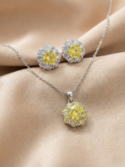 Crystal Floral Pendant Set – Silver Finish