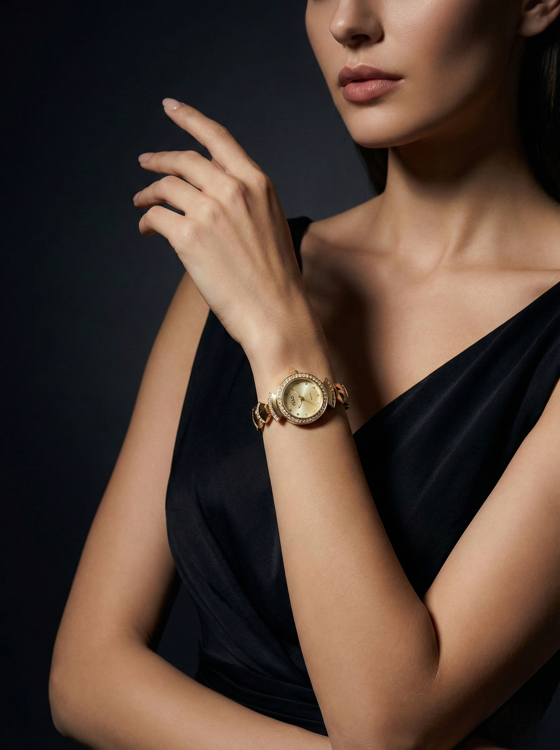 Nisa Designer Gold Women’s Watch with Crystal Accents