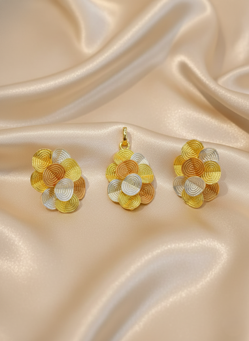 Dubai Style Gold-Tone Pendant and Earring Set