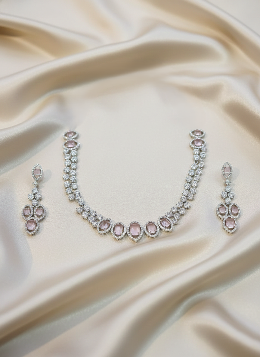 NISA Pink & Zirconia Statement AD Necklace