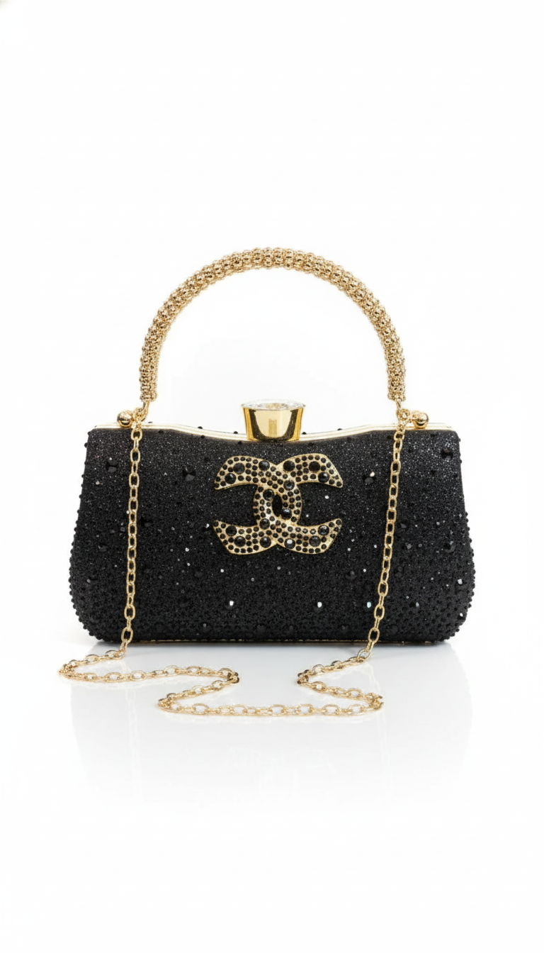 Nisa Icon Black Rhinestone Party Purse