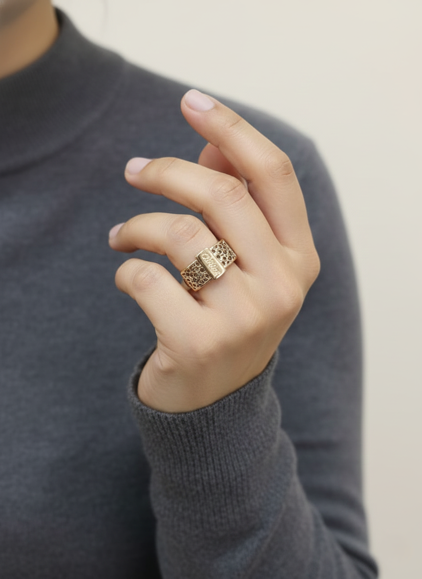 Stainless Steel Hexagon Rose Gold Ring