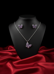 Silver-Toned Butterfly Pendant Set with American Diamonds (AD)