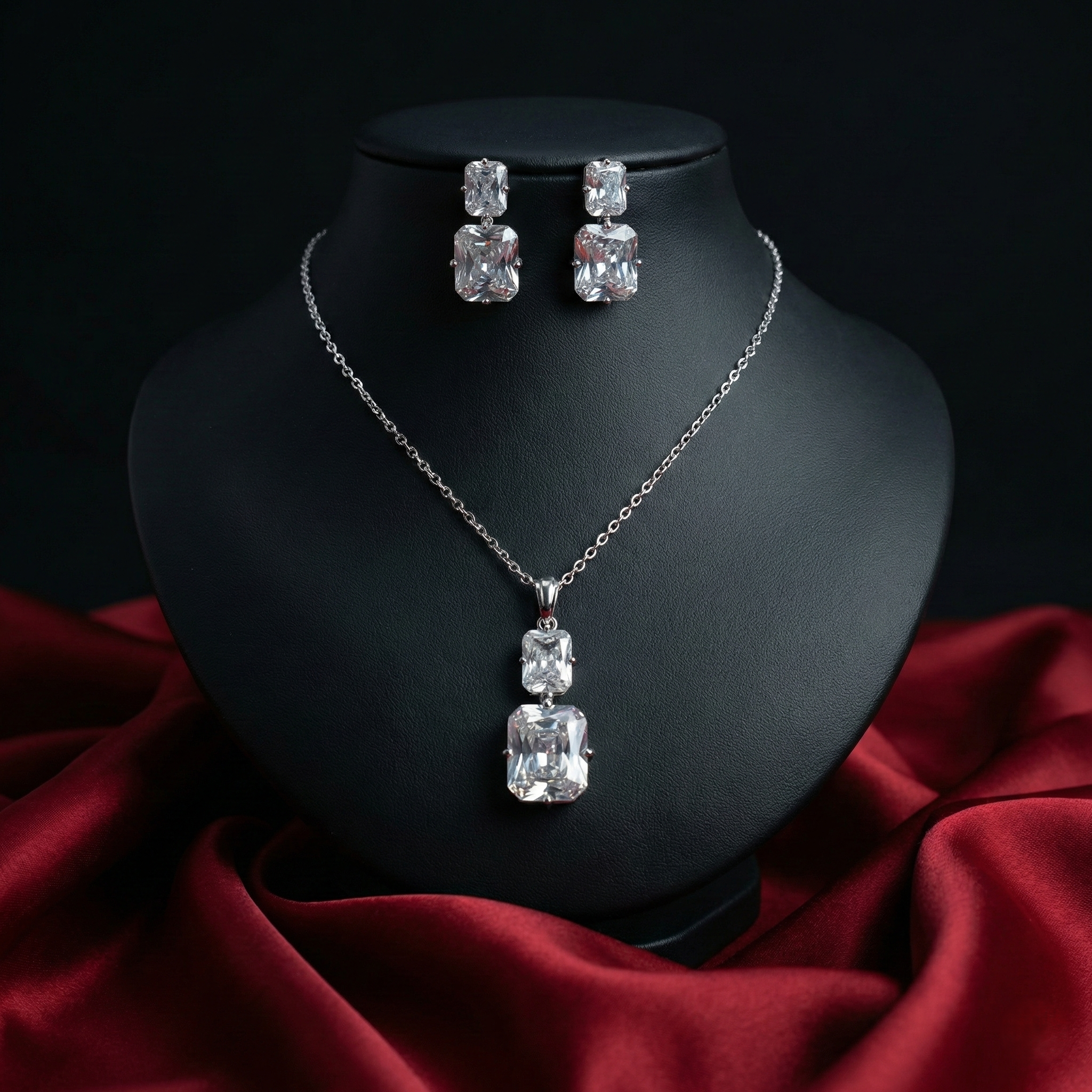 Classic Emerald-Cut AD Pendant Set