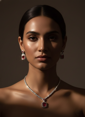 NISA  Red Crimson AD Necklace & Earring Set