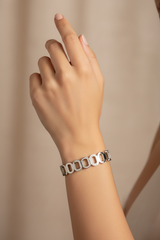 Nisa Premium Silver-Polish Joint-Chain Design With Diamond Studded Bracelet For Women and Girls