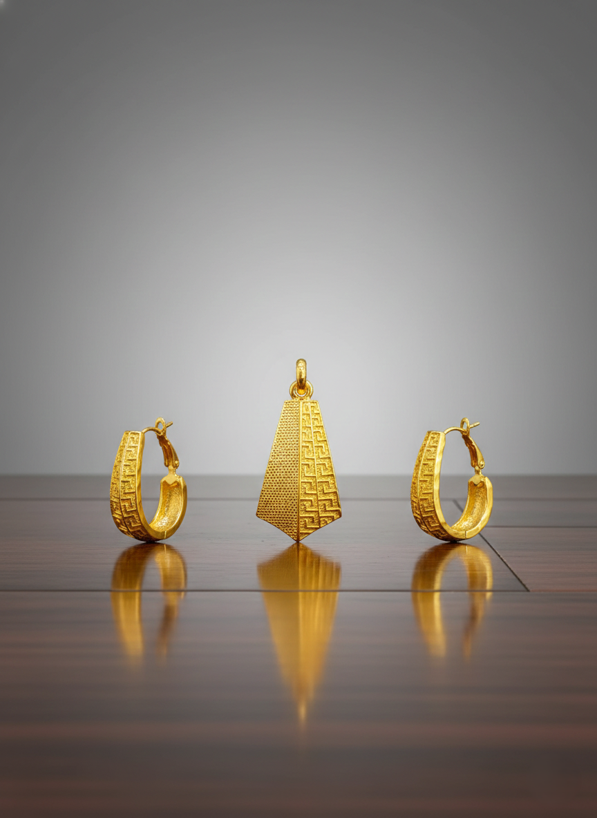 Dubai Style Gold-Tone Pendant and Earring Set