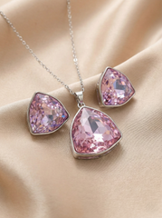 Silver-Tone Geometric Crystal Pendant Set & Matching Studs