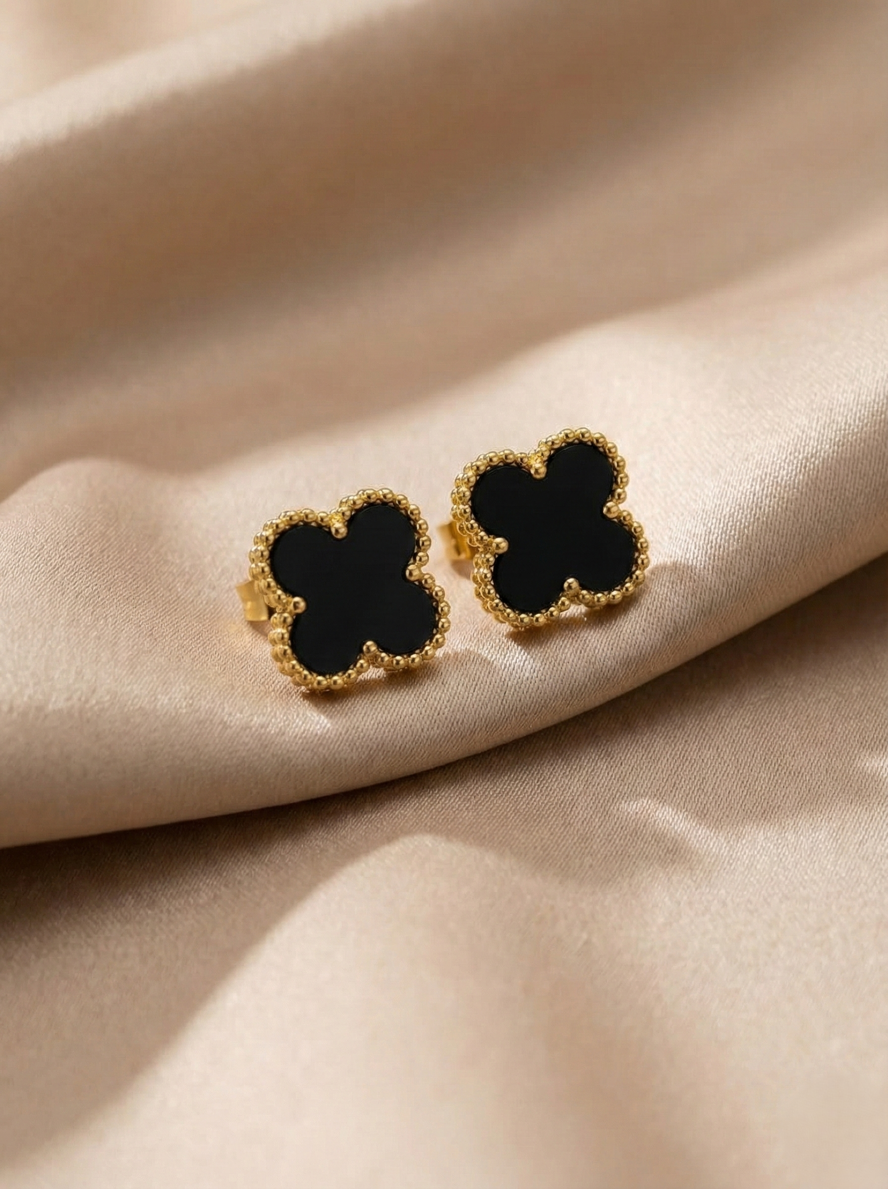 Stainless Steel Gold Black Clover Earrings.
