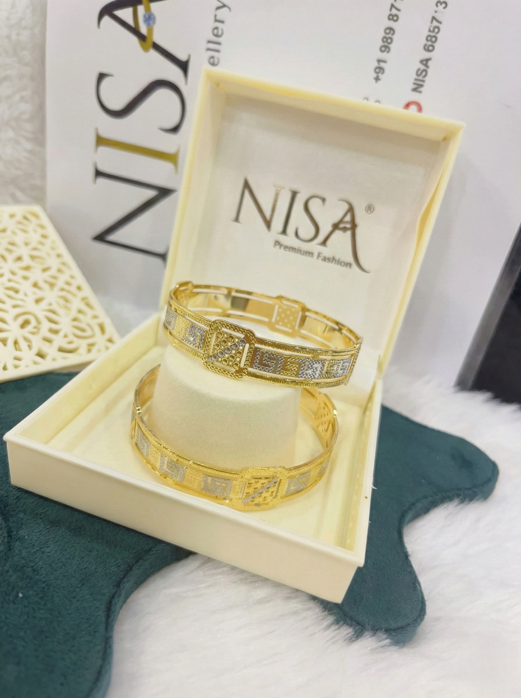 NISA Premium Two-Tone Geometric Gold-Plated Bangles