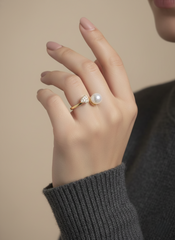 Pearl & Pavé Heart Open Finger Ring