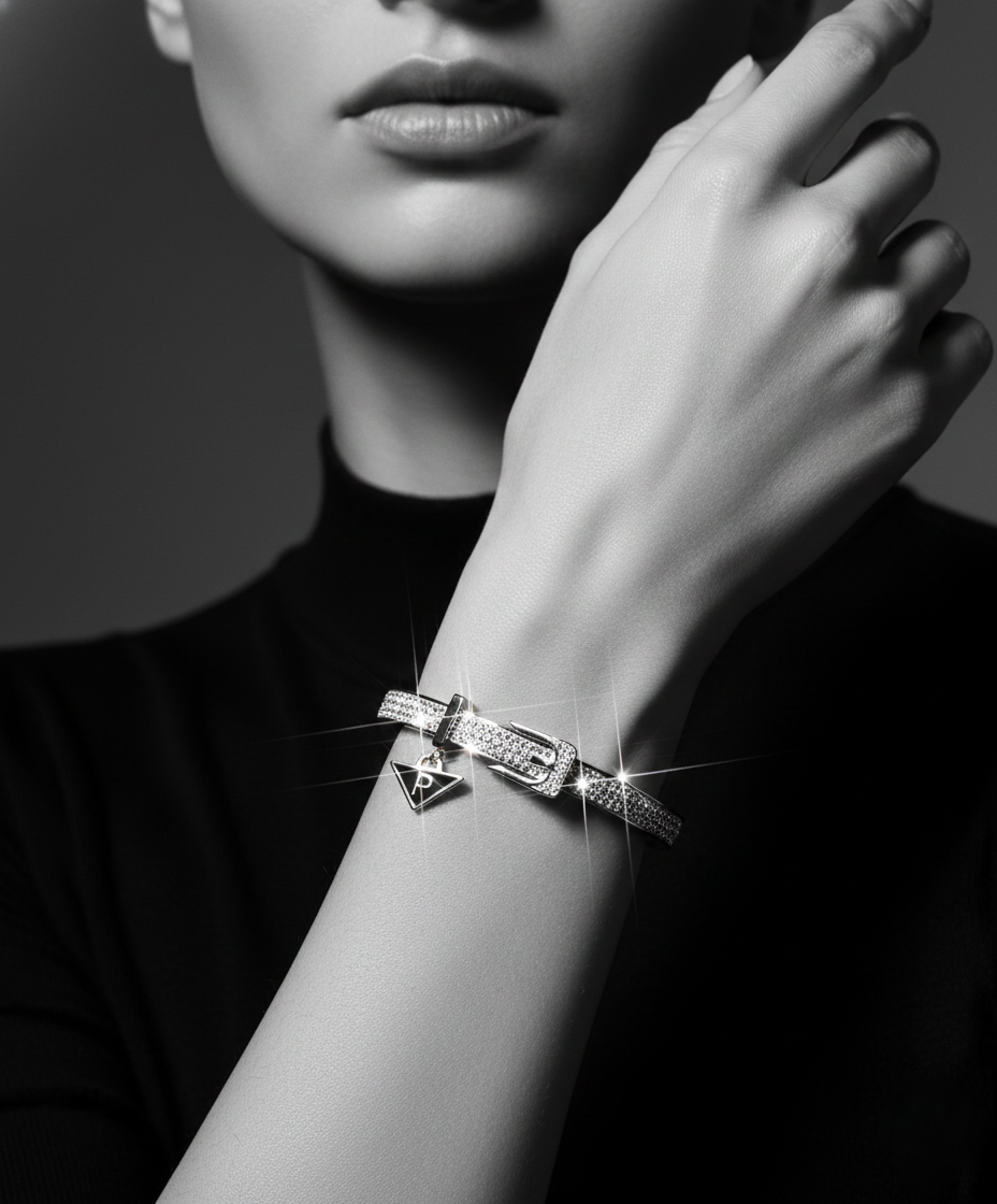 Nisa Premium Silver-Polish Delicate Belt Design With Diamond Studded Bracelet For Women and Girls