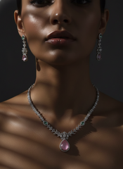 Pink & Mint Green AD Necklace & Earring Set