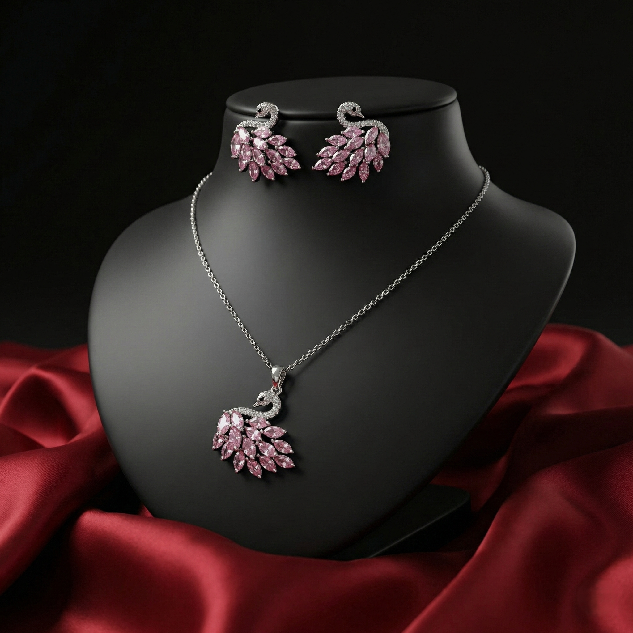 Crystal Swan Pendant Set with Matching Earrings