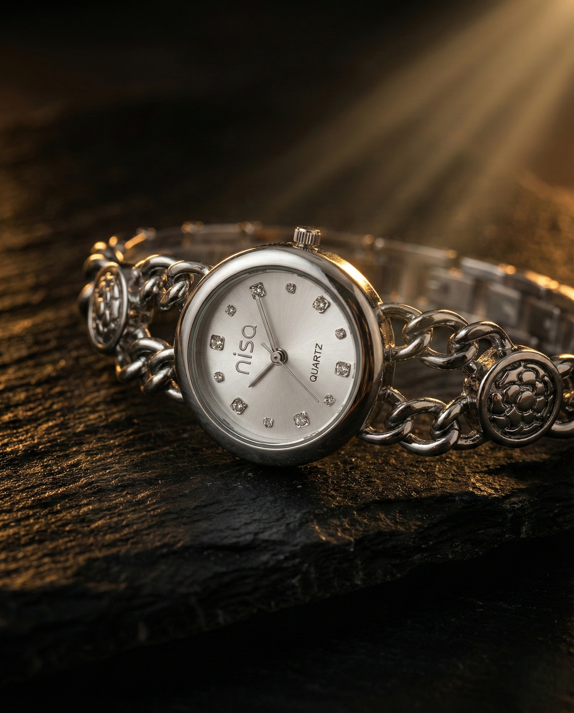 Nisa Elegant Silver Chain-Link Women's Watch