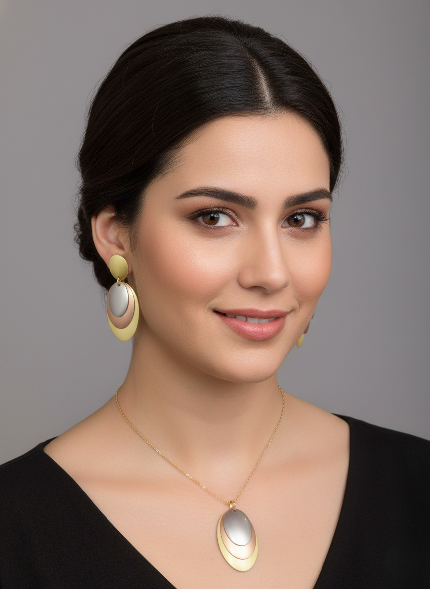 Dubai Style Gold-Tone Pendant and Earring Set