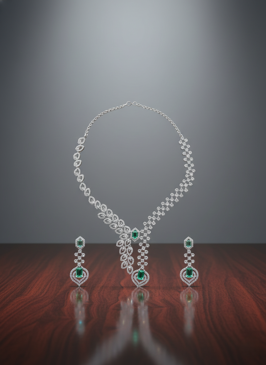 Mint-Green Emerald-Cut Stones AD Necklace