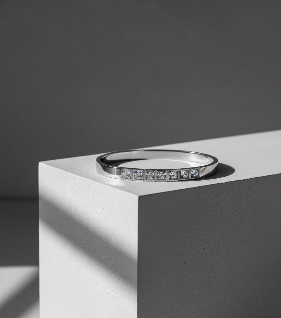 Nisa Premium Silver Polish Fabulous Solitare Design With Diamond Studded Bracelet For Women and Girls