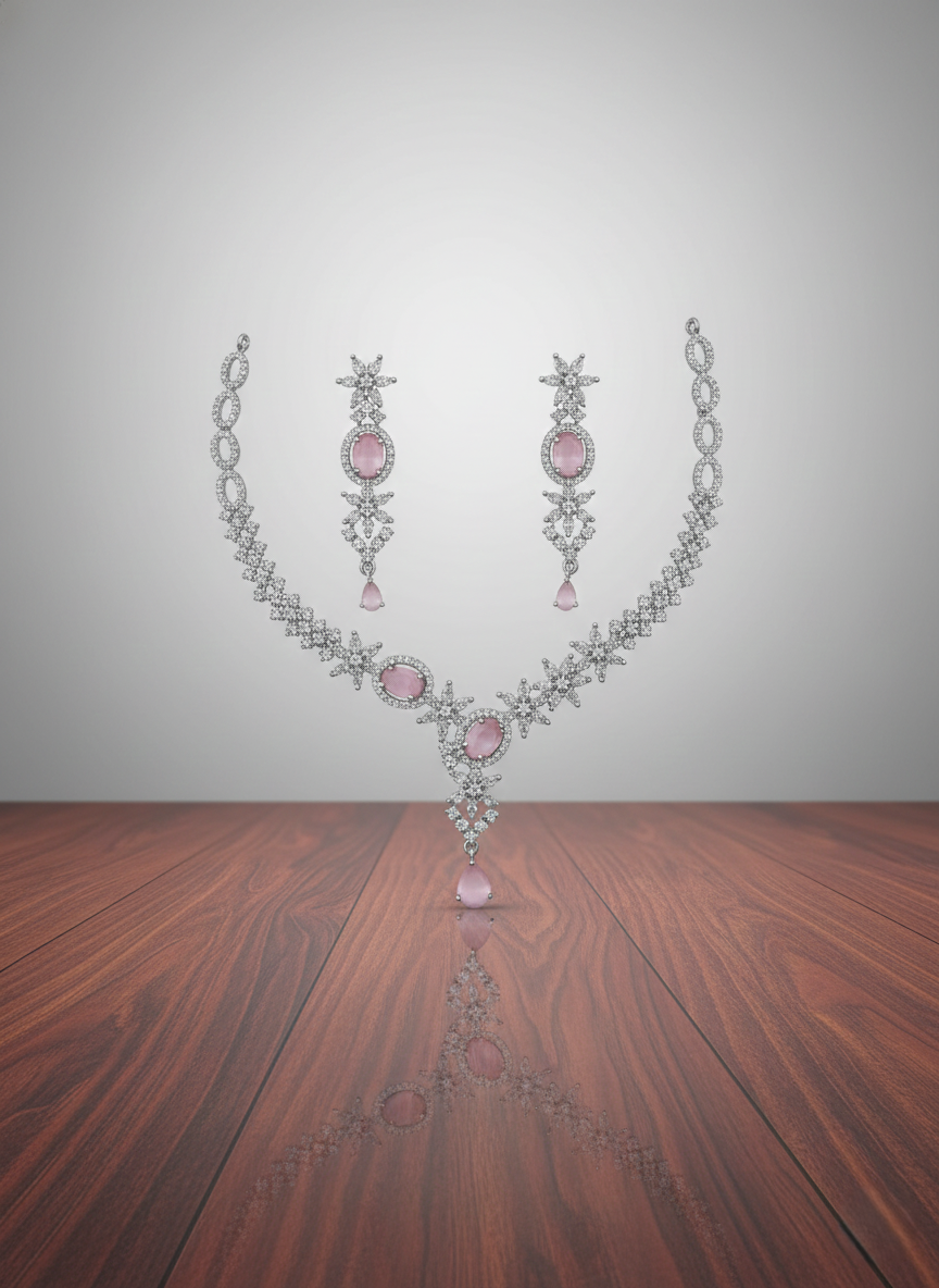 Nisa Pink Tulip AD Necklace & Earring Set