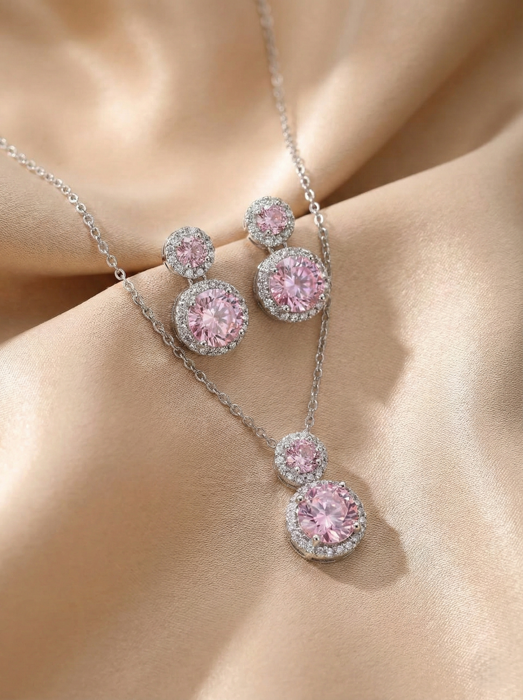 Radiant Silver-Tone American Diamond (AD) Pendant & Earrings Set