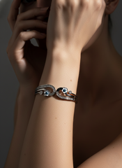 Nisa Premium Silver-Polish Evil-Eyes In Flower Design With Diamond And Pearl Studded Bracelet For Women and Girls