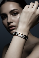 Nisa Premium Silver-Polish Joint-Chain Design With Diamond Studded Bracelet For Women and Girls