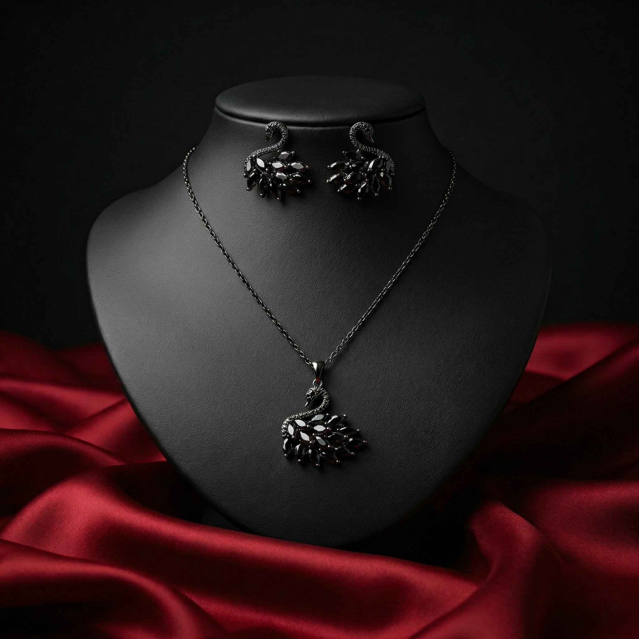 Crystal Swan Pendant Set with Matching Earrings