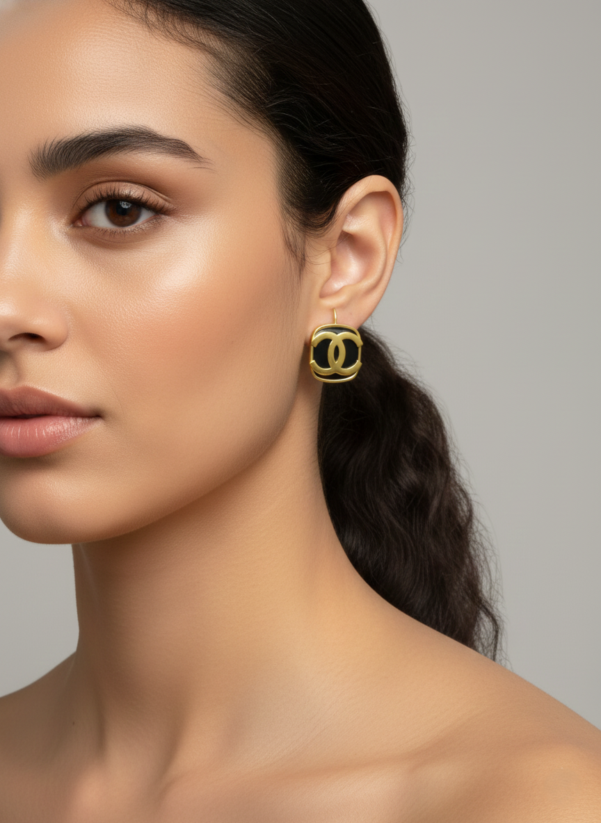 Stainless Steel Golden Tone Interlock Earrings