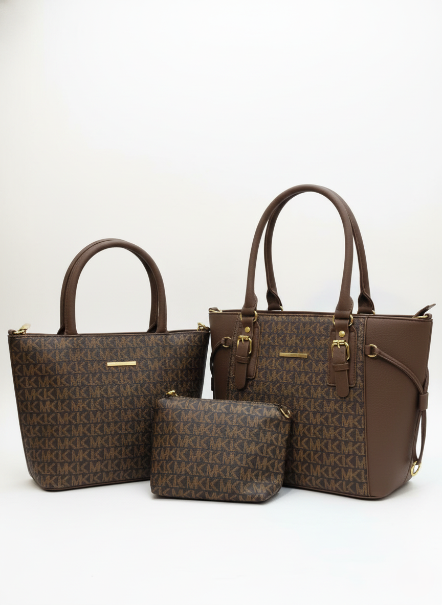 3-Pcs Combo Tote & Satchel Set – Coffee Brown