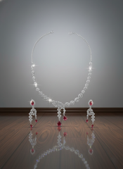 The Nisa Pear-Drop Ruby & Zirconia AD Necklace Set