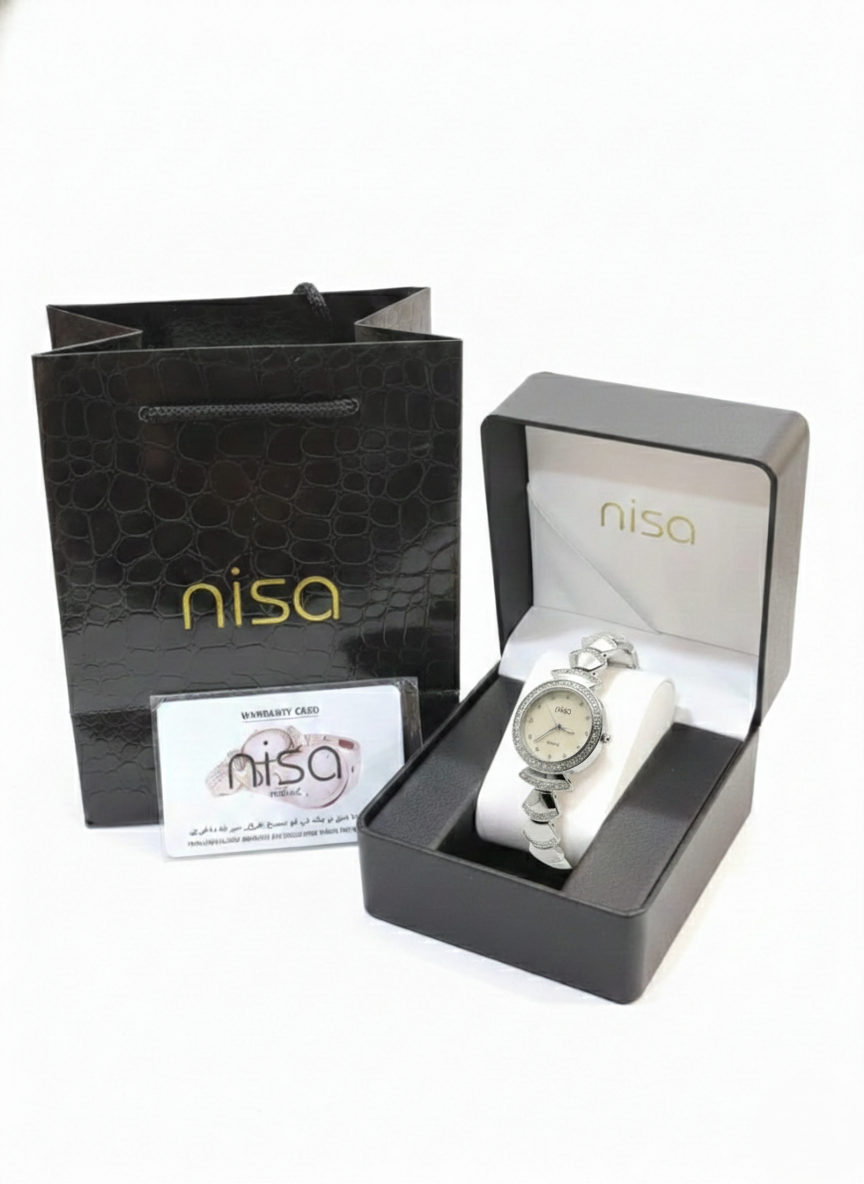 Nisa Designer Silver Women’s Watch with Crystal Accents