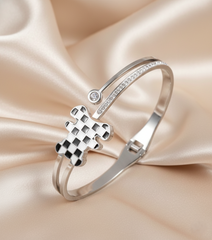 Nisa Premium Silver-Polish Teddy-Bear Chess Design With Diamond Studded Bracelet For Women and Girls