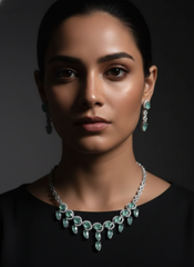 Mint Harmony: AD Necklace & Drop Earring Set