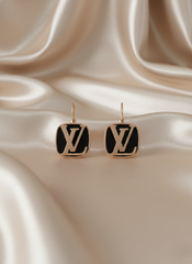Rose GoldTone Black Enamel Monogram Earrings