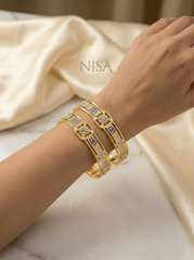 NISA Premium Two-Tone Geometric Gold-Plated Bangles