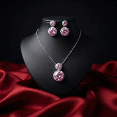 Radiant Silver-Tone American Diamond (AD) Pendant & Earrings Set