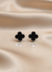 Stainless Steel Silver Black Clover Earrings.
