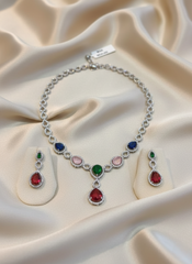 NISA Multi-Color Pear-Drop AD Necklace